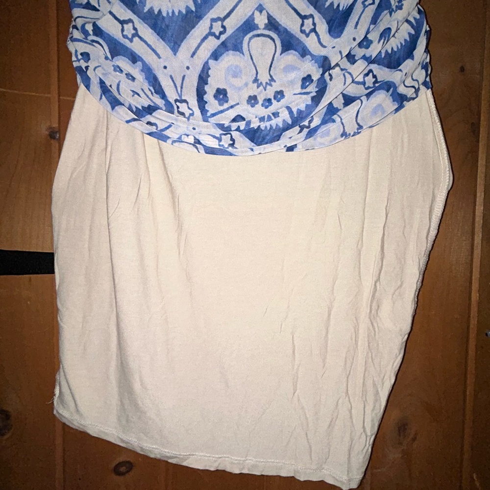 Floral Cream & Blue One Shoulder Super Stretch Bodycon Dress - Picture 4 of 8
